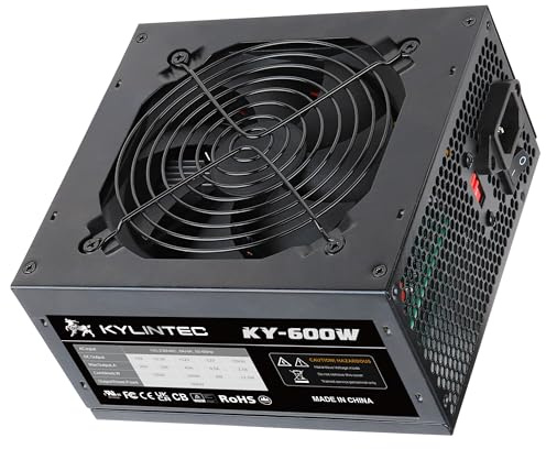 Fuente de alimentación de 600 W ATX PSU no modular con conectores de 6+2 pines, ventilador térmico automático de 120 mm, protección PPC