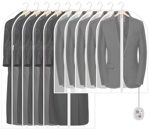 Peoueu Kleidersack,10 Stück Transparent Kleidersäcke mit Duftsäckchen,60 x 120/100cm Anzugtasche,Kleid Organizer Mottensicher,Kleiderschutzhülle für Abendkleid,Brautkleid,Mäntel,Hemden