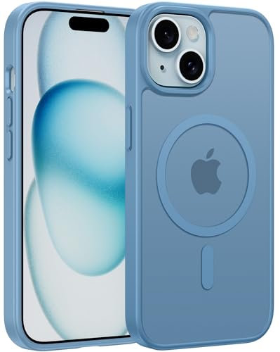 FNTCASE für iPhone 15 Hülle Magnetisch: iPhone 14 Handyhülle Matt Durchscheinende Rückseite Dünne Handyhülle Militärstandard Fallschutz Stoßfest Case Robust Kratzfest Schutzhülle (Hellblau)