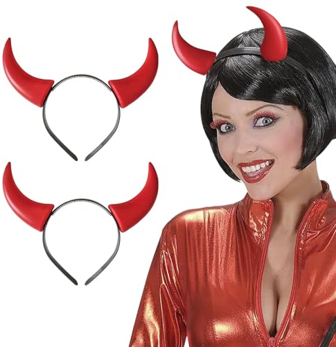 UILYNIU 2 Pièces Serre-tête Cornes de Diable Halloween, Rouge Cornes de Diable, Bandeau de Corne Démon pour Femme Enfant Bandeau d'Oreilles de Diable Bandeau d'halloween Pour Cosplay ou Fête (2PCS)