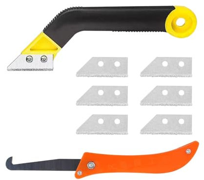 Industry Rasquetas, Rasquetas Set con 7 Cuchillas de Acero Al Carbono 100 mm, Mango Ergonómico Antideslizante, Ideal para Vidrio y Granito - Rascador de Juntas Azulejo