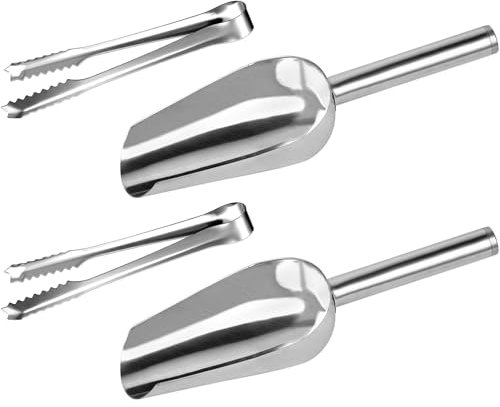 LICQIC Lot de 4 pelles à bonbons et pinces en acier inoxydable, 2 cuillères à bonbons et 2 pinces à bonbons pour bar à bonbons, dessert, buffet, pain, gâteau, cuisine, fête de mariage, barbecue