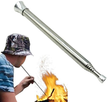 Poupangke Tuyau de soufflage | Soufflet de cheminée en acier inoxydable | Tube extensible pour allume-feu de camping avec 6 sections pour le camping et la randonnée