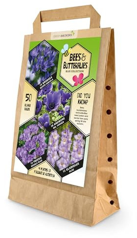 50 Bee & Butterfly Summer Bulb Collection | Blue Bulb Varieties | Eco Packaging | Plant Now Ready to Bloom in Summer