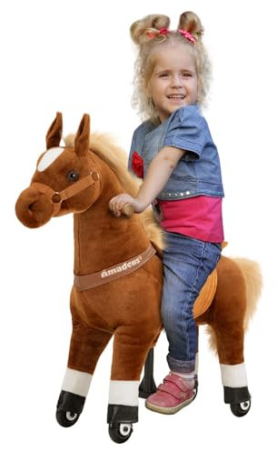 Miweba Pony Amadeus | Reitpferd auf Rollen - Pferd für Kinder - Schaukelpferd - Schaukeltier - Kuscheltier - Spielpferd zum Reiten - Plüschtier - Stofftier - Stehpferd - 4-8 Jahre
