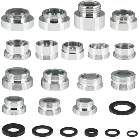 16 Pièces 16-28MM Adaptateur Robinet Kit, Adaptateurs de Robinet en Métal Argenté avec Joint en Caoutchouc, Double Filetage Robinet Aérateur de Connexion pour Tuyau D'arrosage de Connexion, évier