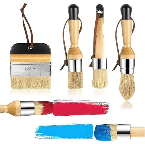 Chalk Paint Brushes, 4pcs Natural Bristle Paint Brushes, Furniture Paint Brush for Wood Furniture Home Decor Upcycling Restoration Projects