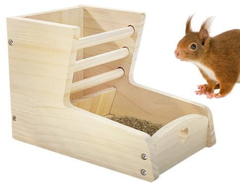 Wooden Hay Holder Rabbits, Duals-Zone Feeding Rack for Small Animals, 2-in-1 Hay and Pellet Feeder 5.71x8.66x6 inches, Chew-Resistant Cage Accessory, Food Organizer