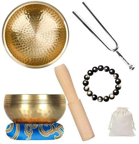 Tibetan Singing Bowls Set, Singing Bowls, Meditation Sound Bowl– Complete Meditation Bowl Kit with Cushion, Mallet & Guide – Perfect Tibetan Bell for Yoga, Relaxation, & Sound Healing