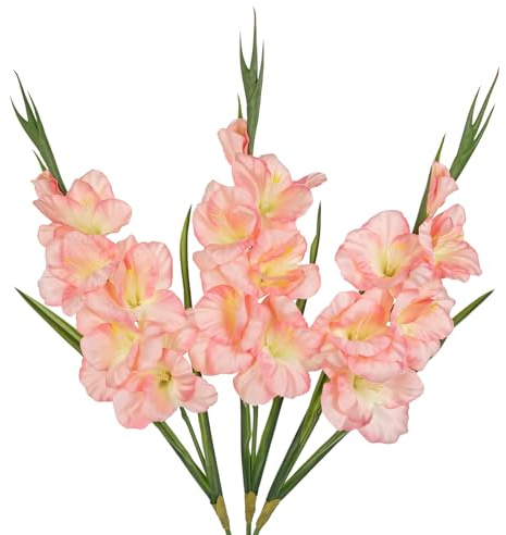 Persikorosa gladiolus konstgjorda blommor 3 st sidenblommor med stjälkar falsk blomma för vas vår sommar inomhusdekoration fuskblommor stjälkar fyllmedel för bordsuppsatser, bröllop, heminredning