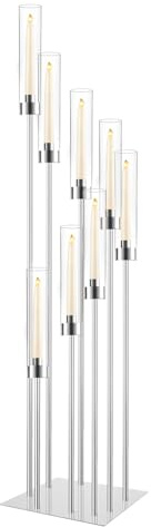 Bougeoir de sol avec abat-jour en acrylique, 125 cm de haut en acrylique pour bougies LED coniques, centre de table doré pour table, fête de mariage, événement, réception, décoration d'intérieur