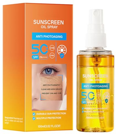 Spray solar SPF 50, protección solar Spray 50 resistente al agua, aceite solar, spray protector solar para cara y cuerpo, spray solar transparente (1 unidad)