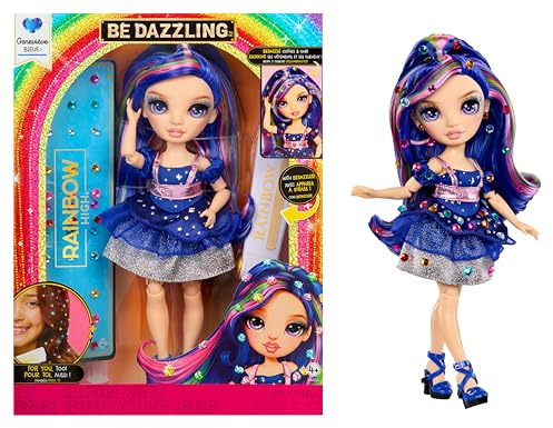Rainbow High Be Dazzling - Genevieve Bleue - Bambola fashion blu da 28 cm con decori, gemme scintillanti e accessori per lo styling