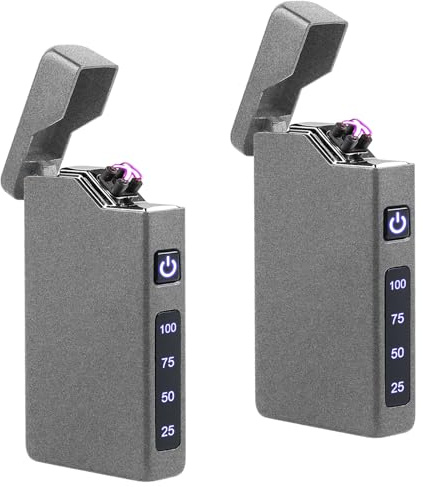 2 accendini elettrici ad arco elettrico, accendino portatile con indicatore della batteria, ricaricabile tramite USB, regalo unisex con confezione regalo (grigio)