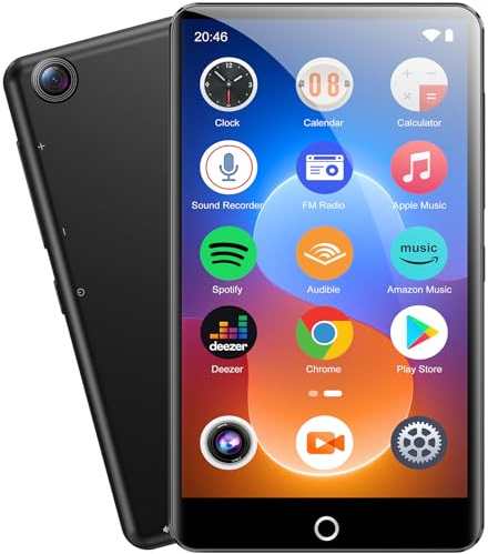 80GB MP3 Players con Bluetooth WiFi, Reproductor de MP3 con Cámara Trasera, MP4 Players con Pantalla táctil de 4 «y Altavoz, Android MP3 Music Players con Spotify, Audible, Amazon Music, Play Store