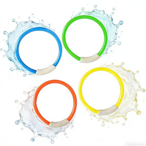 ZesGlyxyr 4 Pezzi Giocattoli Subacquei Bambini, Anelli da Immersione Piscina, Attrezzatura per L'Allenamento del Nuoto per Giochi Sott'Acqua Estivo