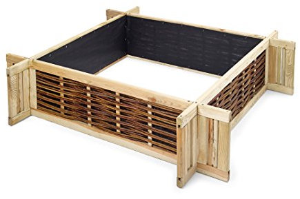 WEIDENPROFI Hochbeet mit Vlies, Stecksystem, Gartenhochbeet aus Holz mit Weidengeflecht, Außenabmessung (LxBxH): 120 x 120 x 30 cm - Innenabmessung 90 x 90 cm