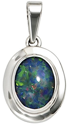 Jobo Damen-Anhänger aus 14 Karat 585 Weißgold mit Opal-Triplette Oval