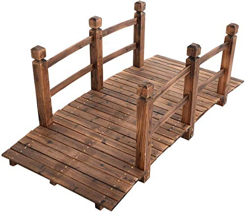 HAPPYGRILL Wooden Bridge, Small Wood Garden Bridge with Guardrails, Outdoor Pond Bridge for Garden Backyard Decoration 5FT