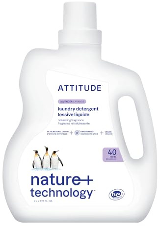 ATTITUDE Liquid Laundry Detergent, EWG Verified, HE Compatible, Plant-Based & Vegan, Natural Laundry Soap, Lavender Scent, 40 Loads, 2 Liters