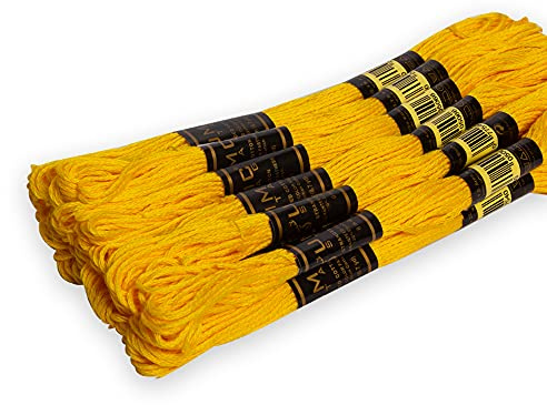 UMC STAG, Filo da ricamo di alta qualità, 12 pezzi, 100% cotone egiziano, matassine per punto croce, intrecciato certificato Oeko TEX, ideale arti e mestieri (giallo canarino, 298/972