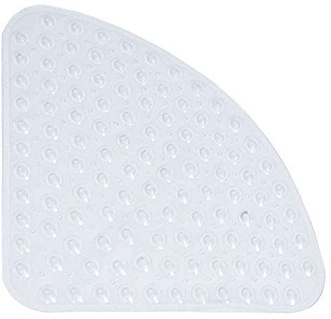 Tappetino da doccia angolare in gomma, antiscivolo, antibatterico, con ventose, per doccia o vasca da bagno, 54 x 54 cm, bianco trasparente