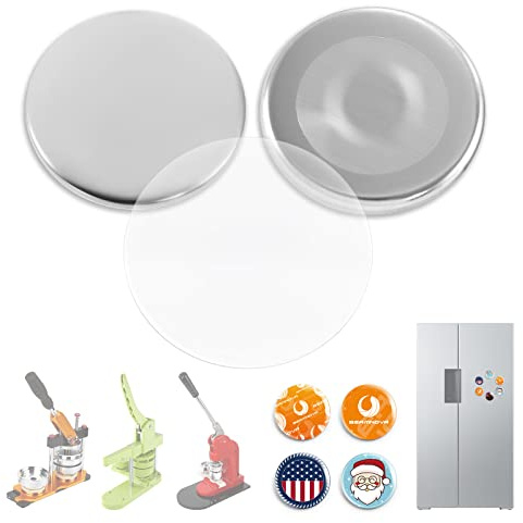 BEAMNOVA 100 Sets 58mm / 2.28 in (Approx. 2-1/4 inch) Button Magnet Supplies for Button Maker Machine, Round Metal Pin Maker Blanks, for DIY Crafts, Gifts, Market Booths (Machine NOT Included)