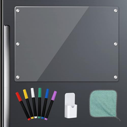 LVNRIDS Acrylique Planning Semaine Magnetique 42 x 30 cm Tableau Magnétique Effaçable Frigo Transparent, livré avec 8 accessoires de fournitures de bureau(Mémo)