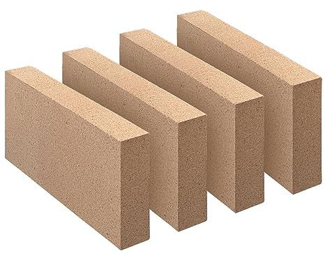 Fire bricks, Food Grade Woodstove Firebricks, 3000F, Size 9″ x 4-1/2″ x 1-1/4″, 4-Pack, Insulating Fire Bricks, Clay Firebricks Replacement for Wood Stoves, Fireplaces, Fire Pit, Kiln, Pizza Oven