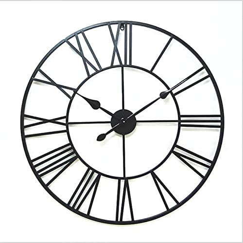 TRFAN Grandes números Romanos Gigante Cara Abierta Metal Gran Exterior Jardín Reloj de Pared Reloj de Pared de Hierro Forjado negro-16 Pulgadas / 40 cm Decoration