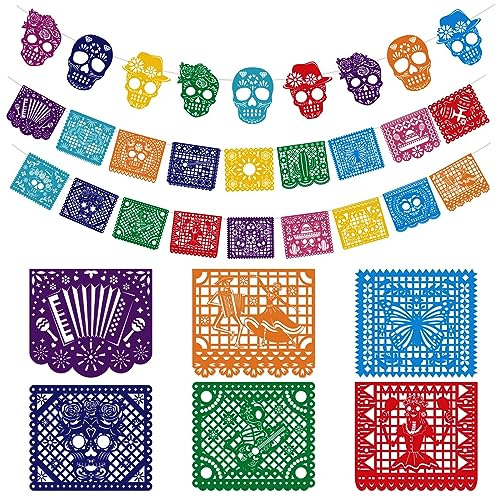 HOWAF Pancartas del Día De Los Muertos Decoracion, Banderas de Fiesta Mexicana Banderas Día de Los Muertos Colorida Fiesta Mexicana Dia De Los Muertos Garland para Pancarta Halloween Decoracion, A