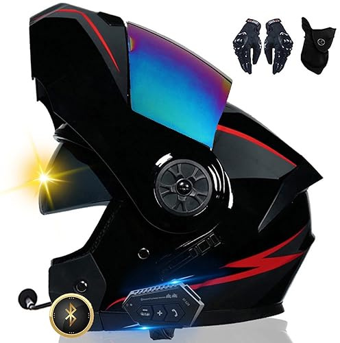 Casque Moto Bluetooth, Casque Intégral avec Intercom Bluetooth pour 2 Pilotes, Approuvé Dot/ECE, Léger, avec Double Visière, Casque Modulable pour Adultes Hommes Femmes S~XL