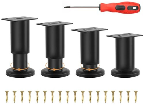 Ticeed 4 Piezas Patas para Muebles Regulables (Ajustabel de 8-12cm) Patas de Muebles Metal Patas Mesa, sofá, Silla, Escritorio con Tornillos (Negro)