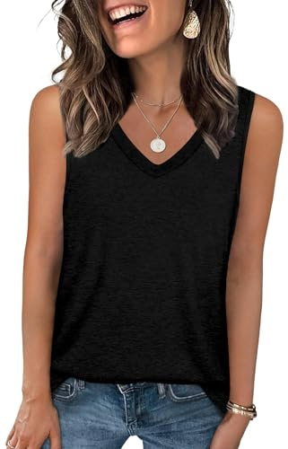 DUOEASE Sommer Top Schwarz Damen Tank Top Ärmellose Oberteile Sommermode Locker Tunika