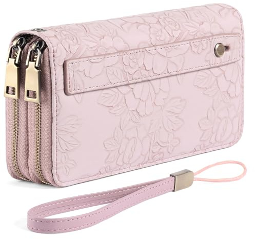 GAEKEAO Purses for Women Double Zipper Phone Clutch RFID Blocking Vegan Leather Wristlet Purse Large Capacity Long Credit Card Holder with Grip Hand Strap
