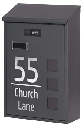 Housics Personalised Wall Mounted Post Box with Combination Lock - Weatherproof Contemporary Letter Box, Galvanized Steel Modern Mailbox, Secure Lockable Postbox for Home & Office (Design 01)