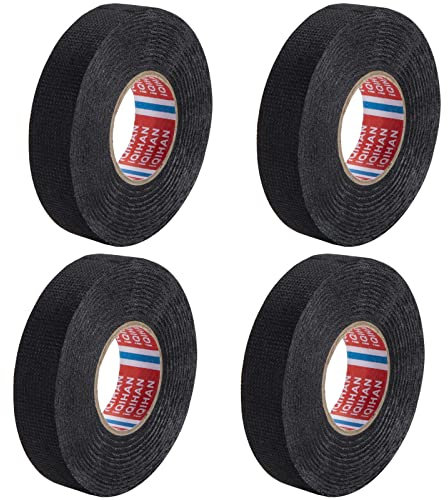 Jesustree Ruban Adhésif Isolant Noir, 4 Rouleaux Ruban de Tissu Automobile Résistant à la Chaleur, Bande Circuit de Faisceau de Câblage pour Électricien Câbles de Voiture Moto Moteur, 9 mm x 15 m