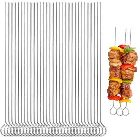 Pack of 50 roulade skewers, length 25 cm, kebab skewers, stainless steel, barbecue skewers, meat skewers, reusable, stainless steel roulade needles with handle eyelet and sharp tip, meat skewers,