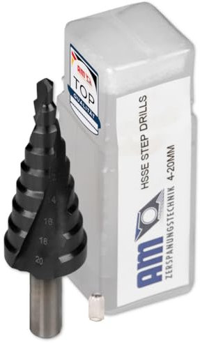 AM-Zerspanungstechnik Trapano a gradini in metallo, Ø 4 – 20 HSSE-TiAlN cobalto | Punte a gradini in acciaio inox | Punte coniche Performance Line Metal | Fresa conica Ø 4 – 20 HSSE-TiAlN