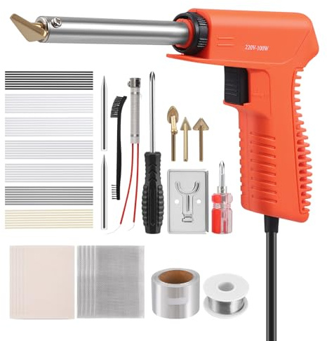 100W Plastic Welding kit,2-in-1 Plastic Soldering Iron kit and Soldering Gun,2 Adjustable Modes with 5 Soldering Tips, 56Pcs x 33cm Rods, Steel Mesh, Metal Brush for Car Bumper Surface Repair