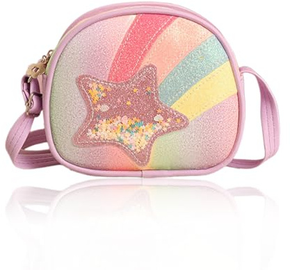 DIFLAX Kinder Umhängetasche Mädchen, Handtasche Mädchen, Kindertasche Schultertasche, Regenbogen Tasche, Geburtstagsgeschenk Mädchen, Verstellbare Schultergurt, Für 3-10 Jahre Mädchen(Rosa)
