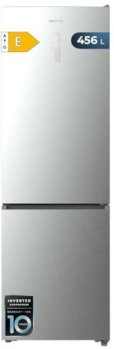 Cecotec Frigorífico Combi 456L Total No Frost Bolero CoolMarket Combi 456 Inox E. Altura 201cm y 59,5cm Ancho, MAX INSIDE con VIP Tech, Compresor Inverter Plus, Bajo Consumo, Bandejas Cristal, Inox