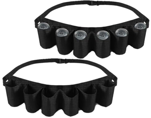 2 Pack Beer Belt Holder 6 Cans Beer Soda Can Waist Holder Drinking Waist Pack Bag for Halloween Christmas Parties Outdoor Camping Hiking Picnic Barbeque, Black