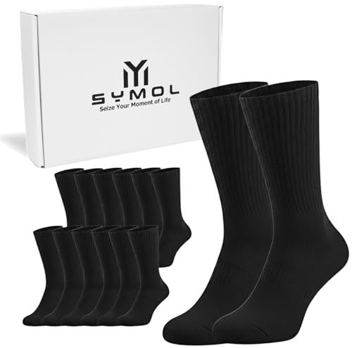 SYMOL 6 Paires Chaussettes Homme Femme Chaussette de Sport 39-54 Grande Taille Sportives Montantes pour Trekking,Trail Running,Basket-ball,Tennis Etc Avec Boîte-Cadeau.(Noir,39-42)