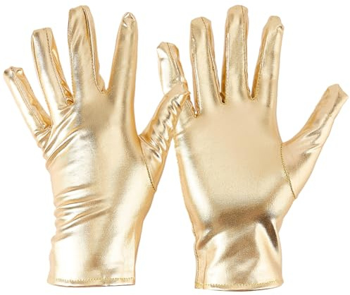 CALFOVERA de Scène Gothiques Punk Rock Dorés Métallisés Doigts Entiers pour Hommess D'Opéras de Soirée Princesse Extensibles Moufles en Cuir Brillant pour Femmes Déguisements
