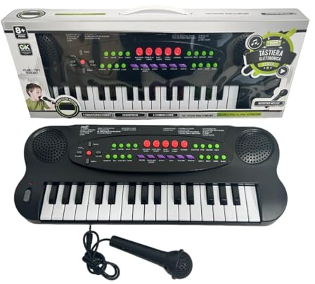 Clavier électronique 32 touches piano 40 cm pour enfants, plateau clavier, jouet fonctionnant avec microphone, 8 bases rythmiques 8 simulation, outils 22 mélodies, fonction d'enregistrement de lecture