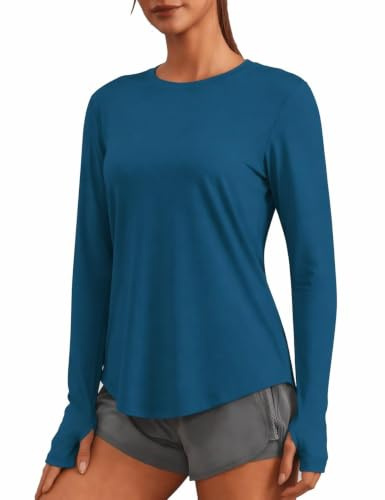 PINSPARK T-Shirt De Sport À Manches Longues pour Femme Protection Solaire UPF 50 Séchage Rapide Chemise Fonctionnelle Respirante Haut De Sport pour Fitness Yoga