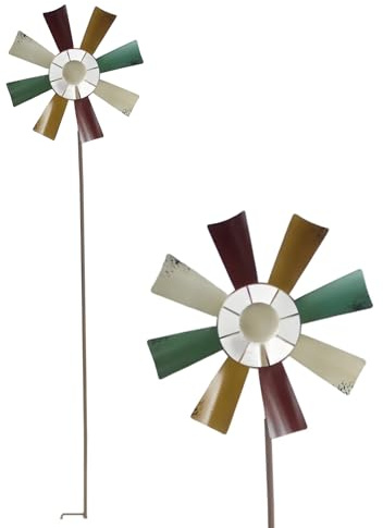 Alpine Corporation KIY102MC - Mulino a vento in metallo alpino, decorazione cinetica per esterni, multicolore, 12 girandole, 30,5 x 33,3 x 13 x 13 cm, multicolore