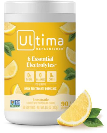 Ultima Replenisher Daily Electrolyte Powder Drink Mix – Sugar Free – Lemonade, 90 Servings – Hydration Powder with 6 Key Electrolytes and Trace Minerals – Keto Friendly, Vegan, Non-GMO
