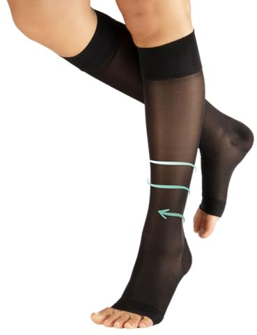 CALZITALY PACK 1/2 Mi-Bas de Soutien avec Compression Graduée Forte 18-22 mm/Hg sans Pointe | Mi-Bas Pointe Ouverte Médical | 140 DEN | Made in Italy (Noir, S/M)